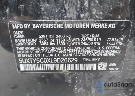 2020 BMW X3 xDrive30I z USA, uszkodzony, nr VIN 5UXTY5C0XL9D26629